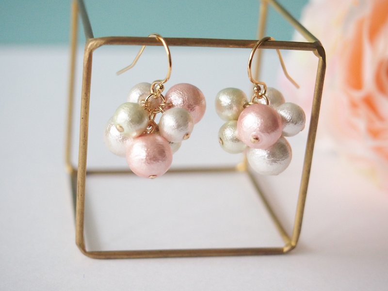 【14kgf】cotton pearl pierceⅡ - 耳环/耳夹 - 其他材质 粉红色