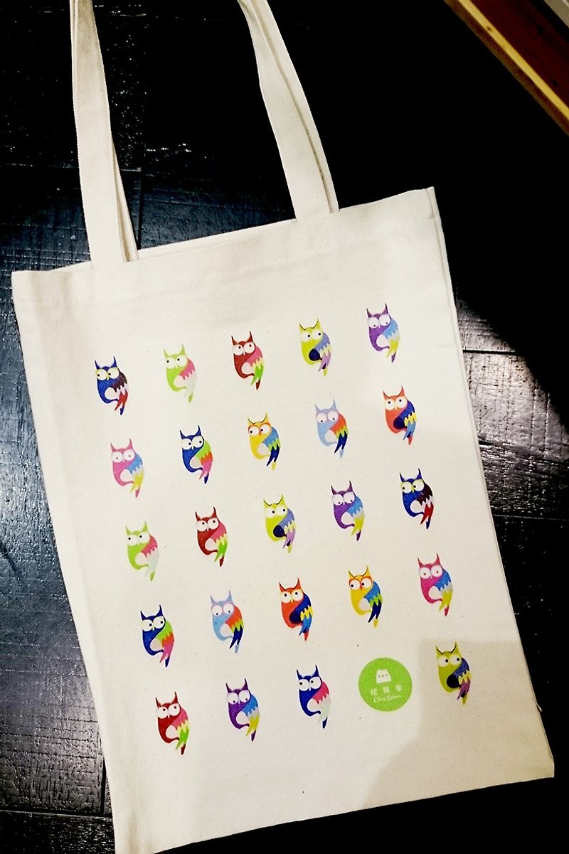 猫与狗与猫头鹰的购物袋-07-猫头鹰家族 - 侧背包/斜挎包 - 棉．麻 白色