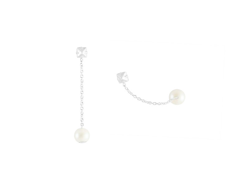 铆钉珍珠磁铁耳环 VEGA - 耳环/耳夹 - 宝石 银色
