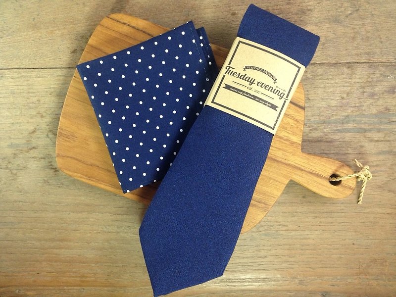 Neck Tie Blue Osaka Set #1 - 领带/领带夹 - 其他材质 蓝色