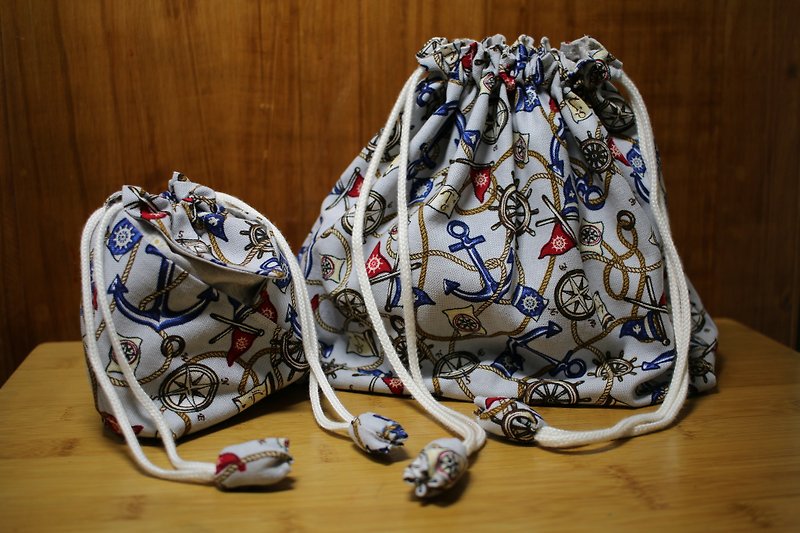航海水手梦想束口袋+阿信袋 - 化妆包/杂物包 - 棉．麻 多色