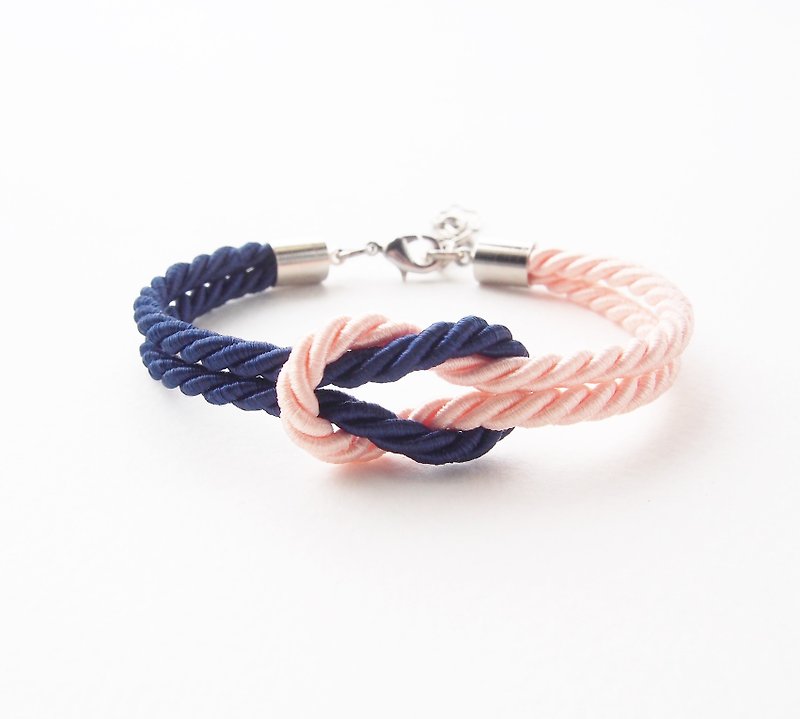 Navy blue and Peach knot rope bracelet - 手链/手环 - 其他材质 蓝色
