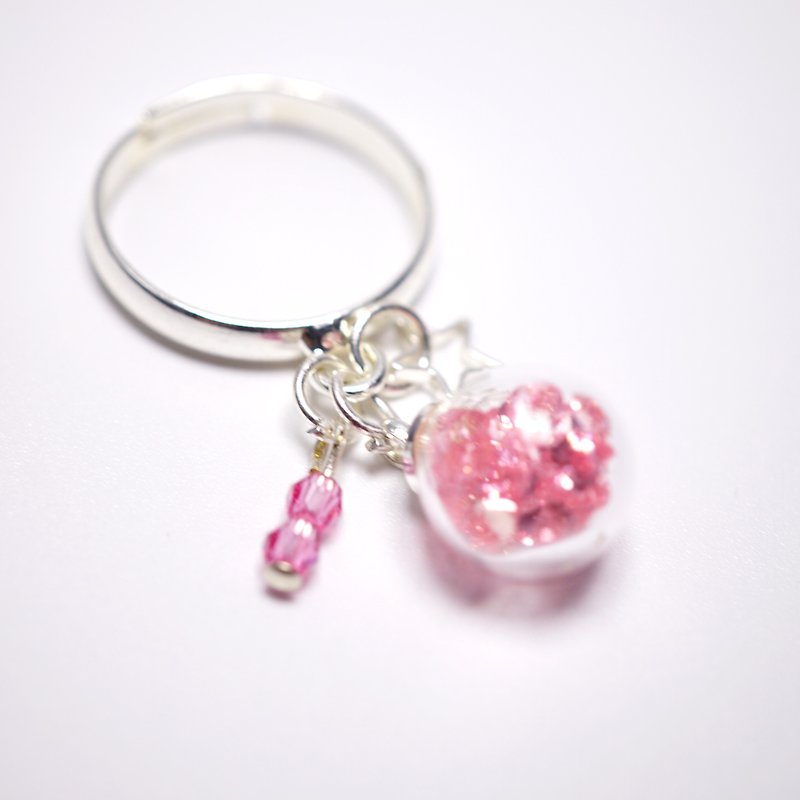A Handmade 粉红色水晶吊饰玻璃球指环 - 戒指 - 玻璃 
