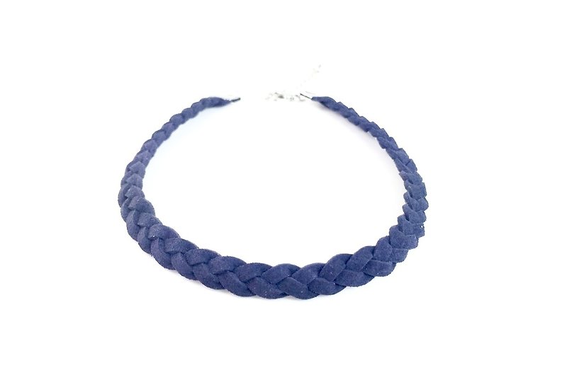 深蓝色-麻花麂皮编绳颈链 - 项链 - 真皮 蓝色