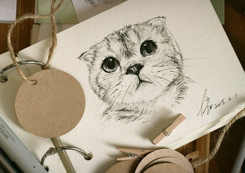 Spinning Cat“代针笔”4"×6" 宠物肖像-单只 - 订制画像 - 纸 多色
