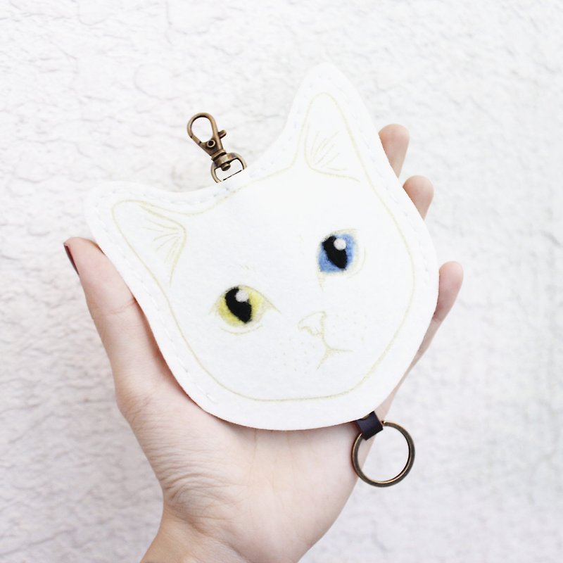 猫咪系列-钥匙包Key sets/钥匙套<White Cat 白猫>gogoro钥匙套 - 钥匙链/钥匙包 - 羊毛 白色