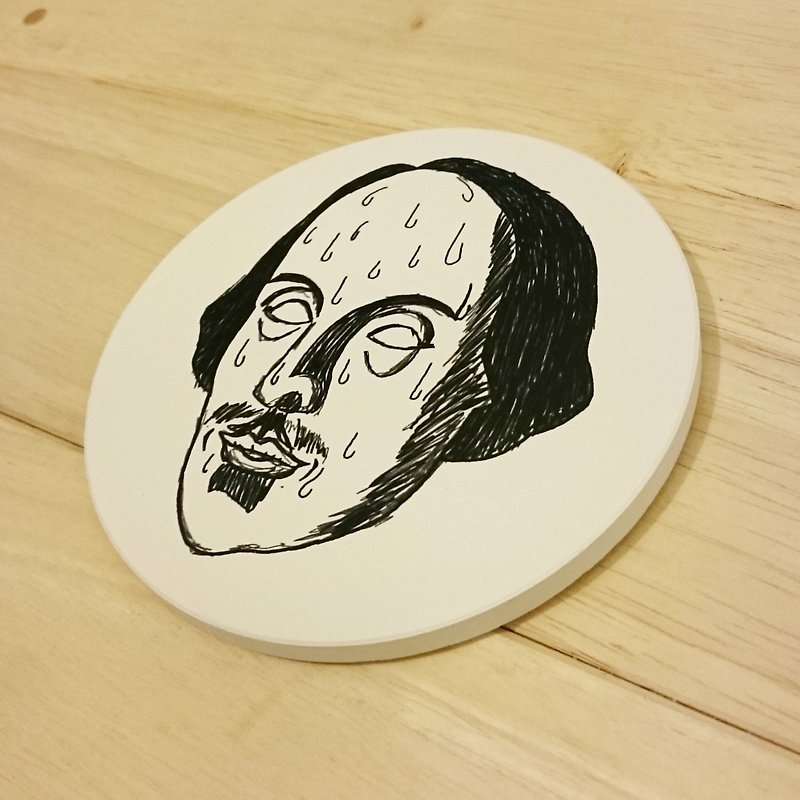 【莎士比亚先生冷汗直冒】搞笑陶瓷吸水杯垫 - 杯垫 - 其他材质 白色