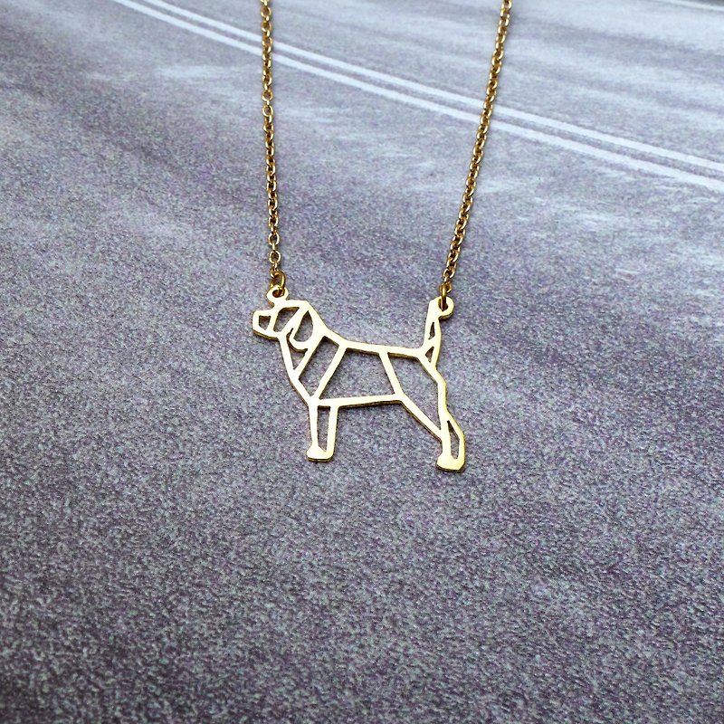 Beagle Necklace Gift for Dog Lover, Origami Jewelry, Gold Plated Brass - 项链 - 铜/黄铜 金色