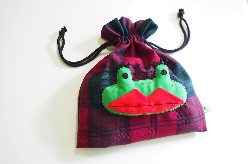 E*group 阿蛙立体束口袋  桃红绿  青蛙 - 化妆包/杂物包 - 其他材质 红色