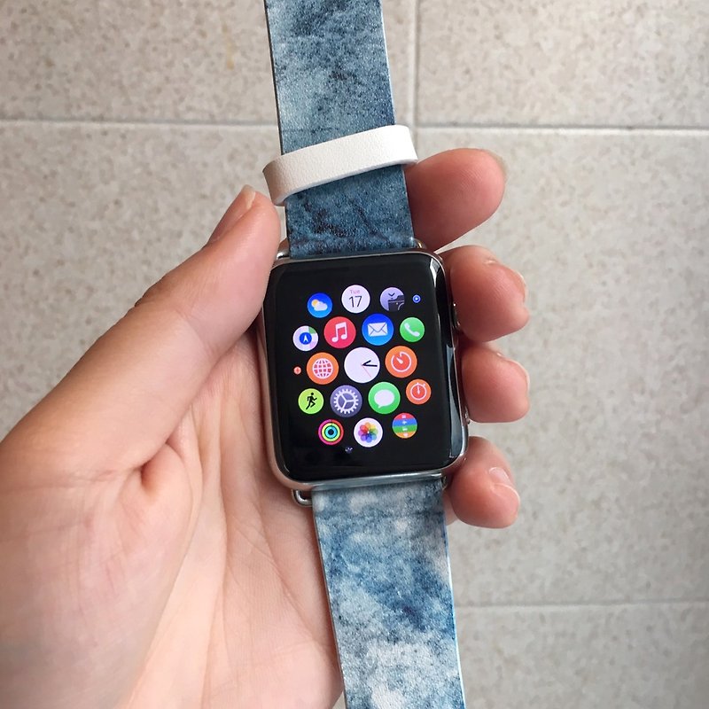 Apple Watch Series 1  , Series 2, Series 3 - Apple Watch 真皮手表带，适用于Apple Watch 及 Apple Watch Sport - Freshion 香港原创设计师品牌 - 水彩蓝 16 - 表带 - 真皮 