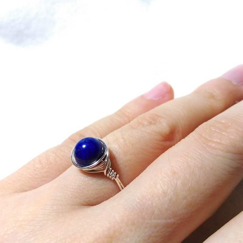 【LeRoseArts】Minimalier系列-青金石纯银线手制戒指 - 戒指 - 宝石 蓝色