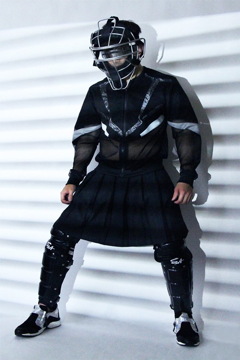 台湾设计师品牌男装时尚前卫流行拼接设计黑色薄款夹克外套 - 男装外套 - 其他材质 黑色