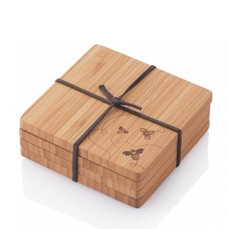 【Bambu】童趣图纹竹杯垫-小蜜蜂(4块组) - 厨房用具 - 竹 卡其色