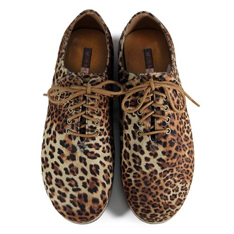 Two Tone Lace-up Shoes M1105A Wild Leopard - 女款休闲鞋 - 棉．麻 金色