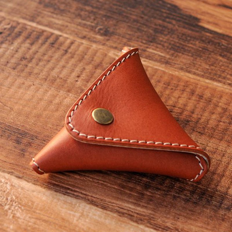 手工皮件 | 定制化礼物 | 植鞣革-三角形零钱包 - 零钱包 - 真皮 咖啡色