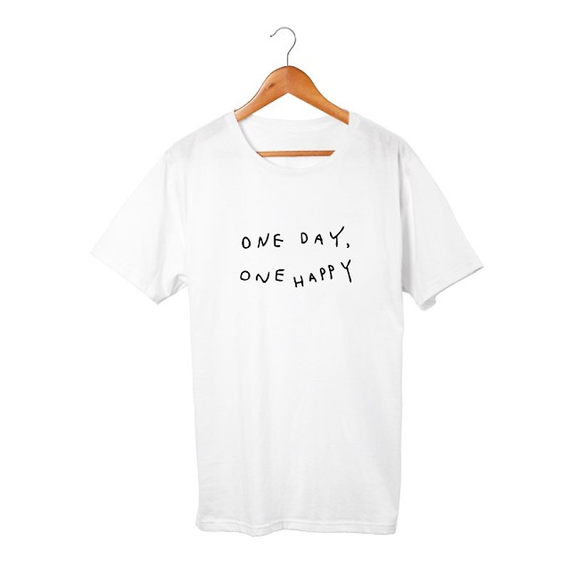 one day, one happy T-shirt - 中性连帽卫衣/T 恤 - 棉．麻 白色