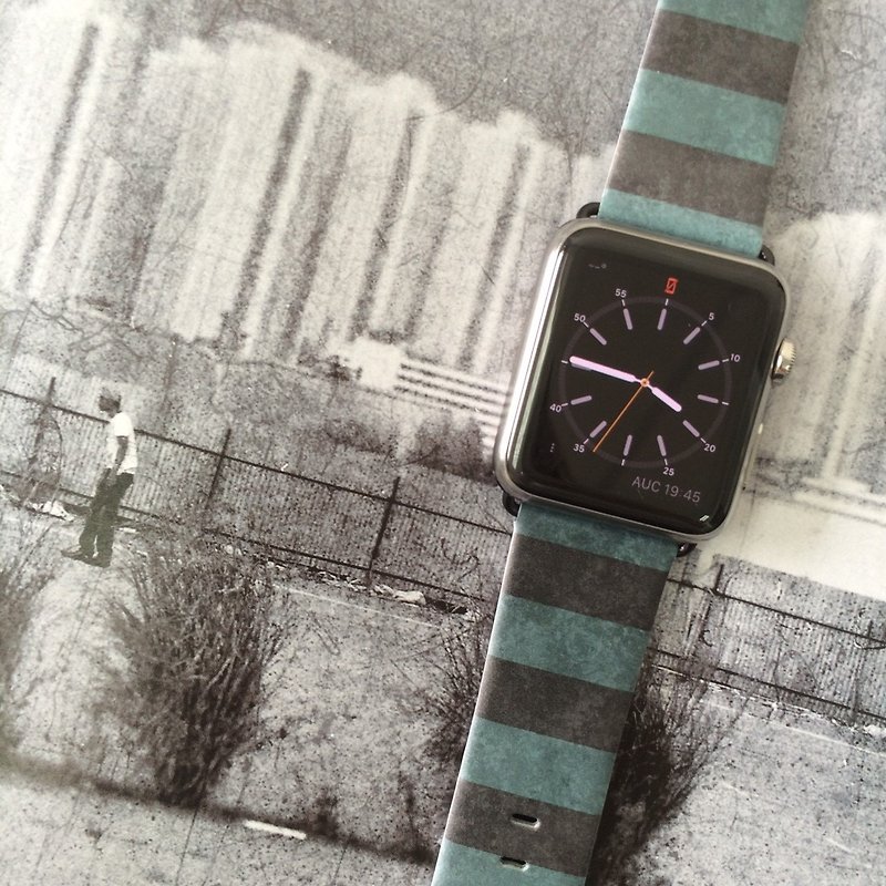 Apple Watch Series 1 , Series 2, Series 3 - Apple Watch 真皮手表带，适用于Apple Watch 及 Apple Watch Sport - Freshion 香港原创设计师品牌 - 绿黑间条图案  99 - 表带 - 真皮 