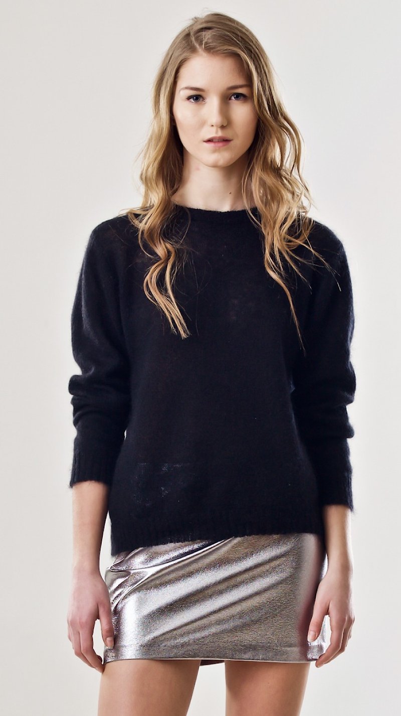 Black round neck women's pullover sweater ADELE - 女装针织衫/毛衣 - 其他材质 黑色