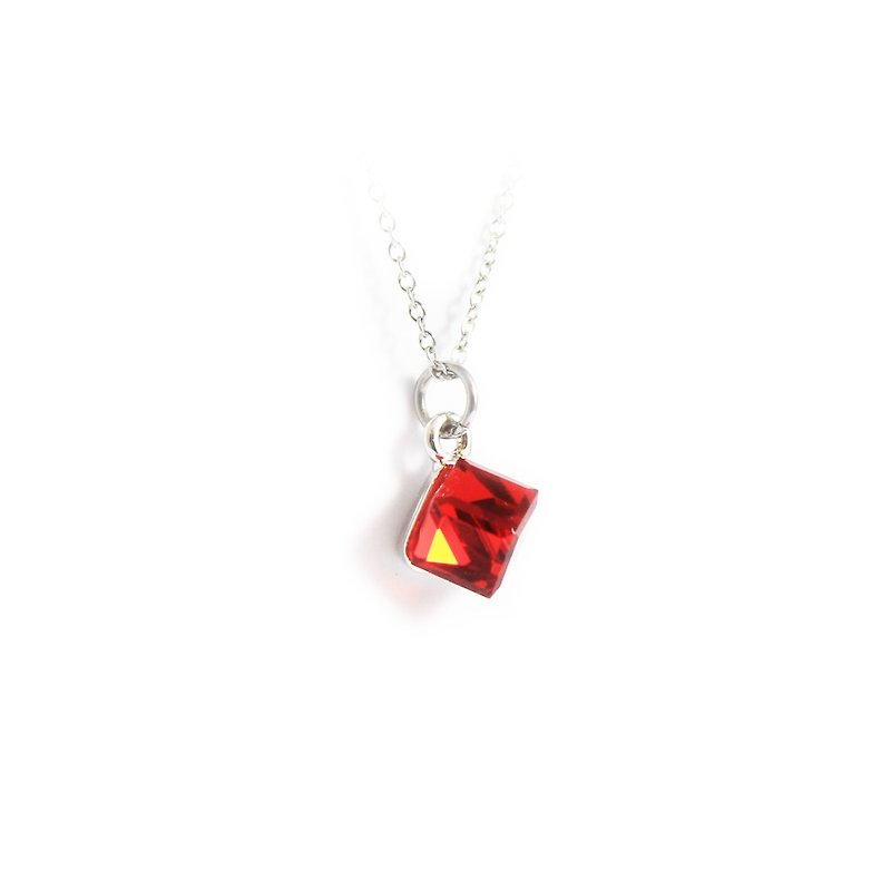 情人节专属-璀璨红小方块水晶项链+耳环超优惠组(邮寄包邮) - 项链 - 宝石 红色