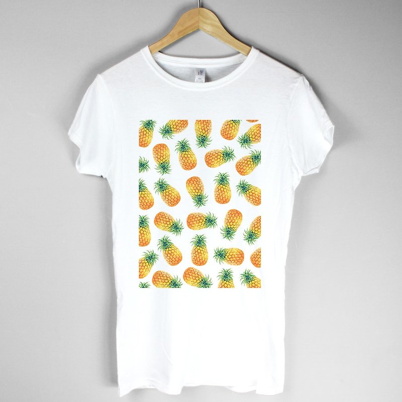 Print Pineapple女生短袖T恤-白色 凤梨 水果 夏天 海洋 文青 艺术 设计 时髦 文创 时尚 - 女装 T 恤 - 其他材质 白色