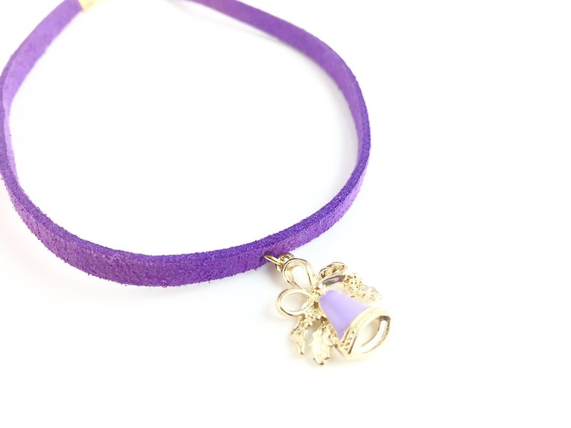 淡紫色圣诞铃铛-紫色颈链 - 项链 - 真皮 紫色