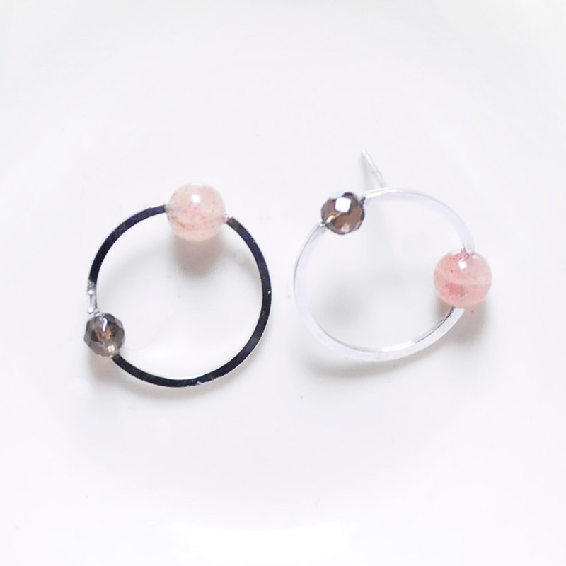 几何首饰 点线III 草莓石茶晶银耳针 - 耳环/耳夹 - 宝石 白色