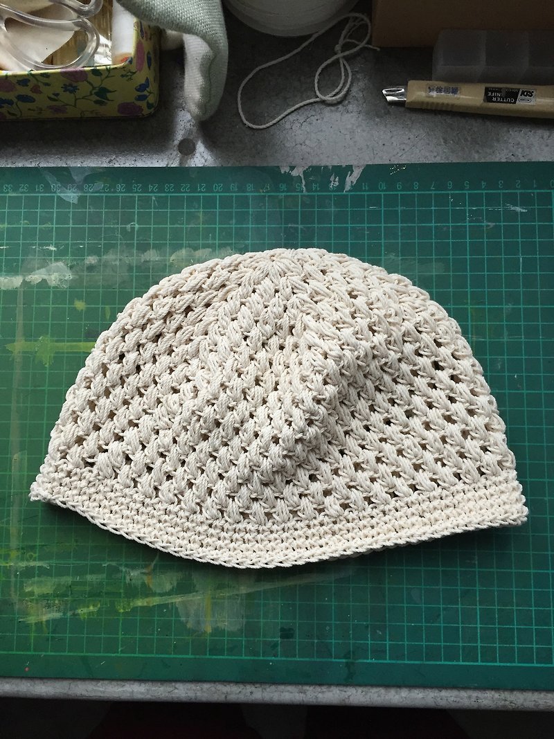 手工编织纯棉线圆帽 - 帽子 - 其他材质 白色