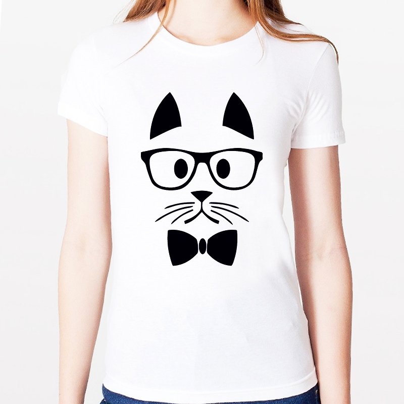 Hipster Cat女生短袖T恤-2色 猫 胡子 胡须 复古 眼镜 文青 艺术 设计 时髦 动物 - 女装 T 恤 - 其他材质 多色