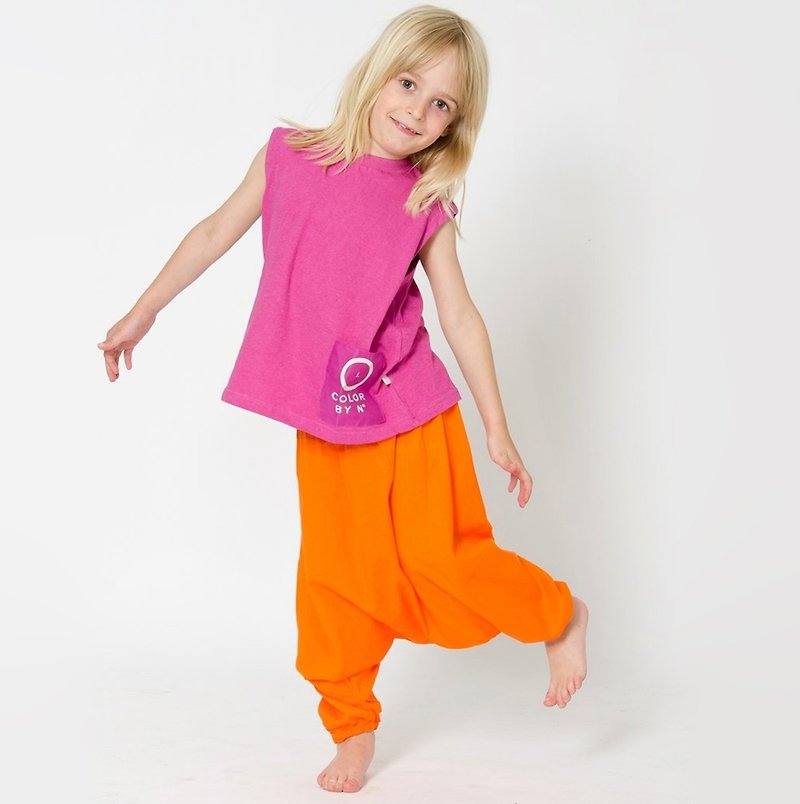 瑞典有机棉长裤宽裤-亲子装100cm至180cm橘色 - 童装裤 - 棉．麻 橘色