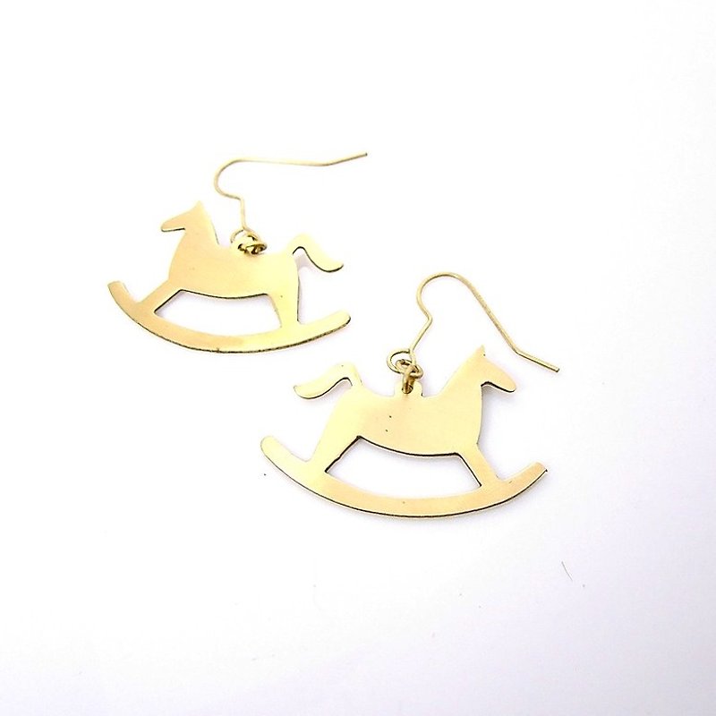Rocking horse earring in brass hand sawing - 耳环/耳夹 - 其他金属 