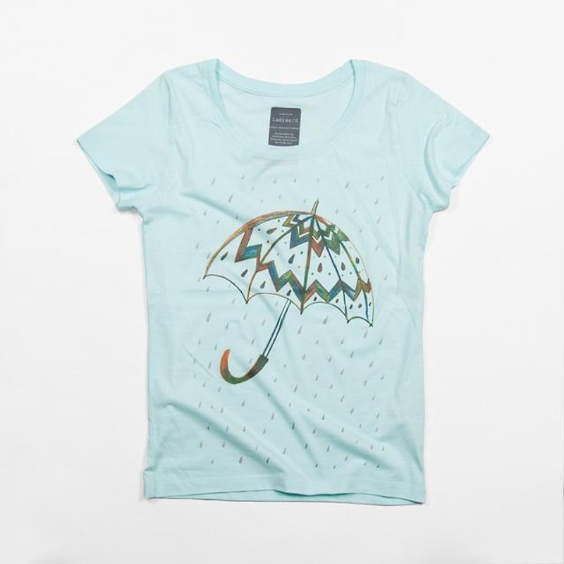 傘イラストTシャツTcollector - 女装 T 恤 - 棉．麻 蓝色