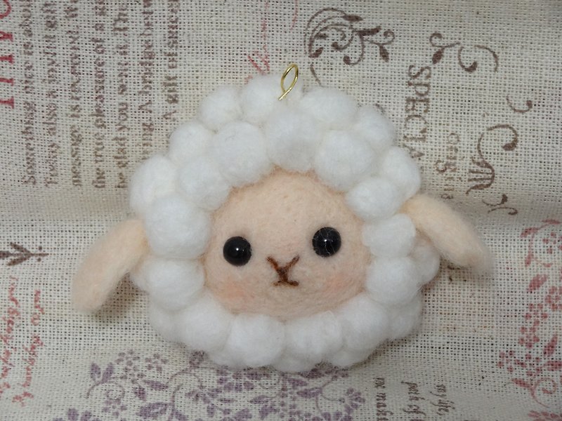 小绵羊(半立体造型)-羊毛毡  "钥匙圈、吊饰、摆饰、别针" (可定制化更改颜色) - 钥匙链/钥匙包 - 羊毛 白色