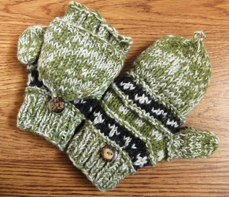 羊毛编织手套 草绿_较大尺寸 - 手套 - 羊毛 绿色
