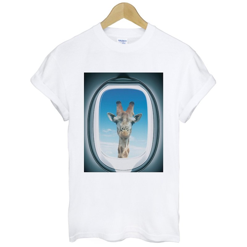Airplane Window-Giraffe短袖T恤-白色 长颈鹿飞机窗户 动物 设计 - 男装上衣/T 恤 - 纸 白色