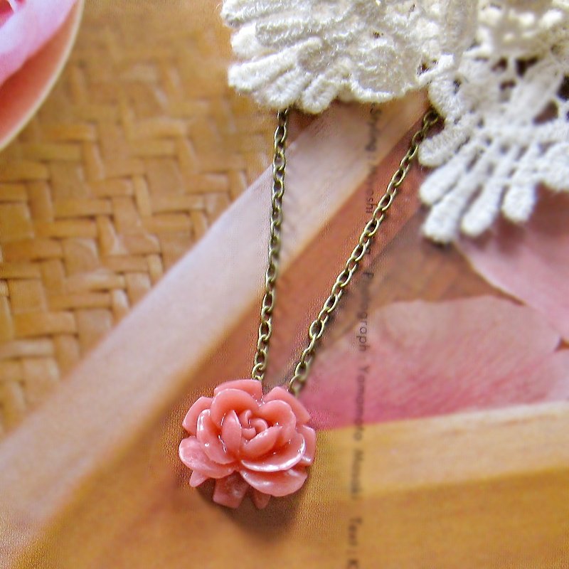 玫瑰花链颈链 - 项链 - 其他金属 粉红色