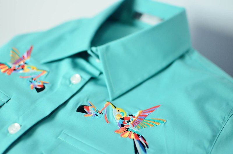 humming-绣花衬衫-Embroidered Shirts-HWS1307-01 - 女装衬衫 - 棉．麻 绿色