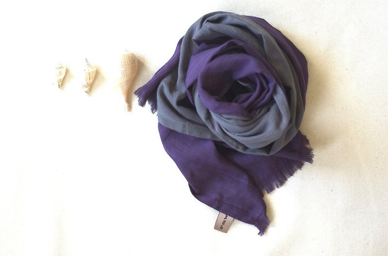 纯棉双色围巾-灰＋紫 - 丝巾 - 棉．麻 