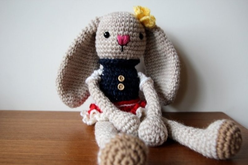 垂耳兔火红短裙女孩, 高领毛衣, 毛线玩偶, 米色小兔 - 玩偶/公仔 - 其他材质 多色