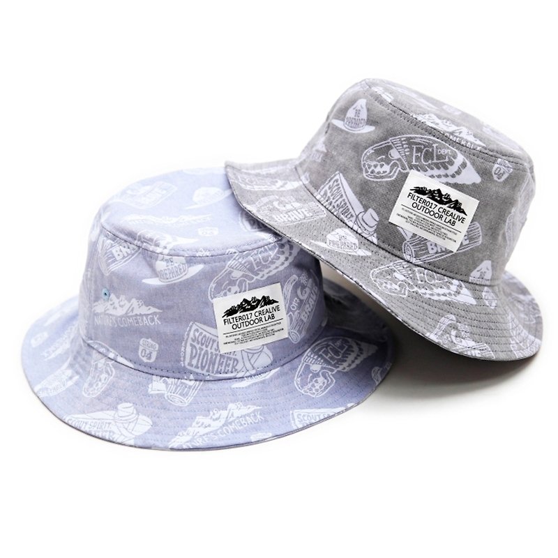 Filter017 -渔夫帽Outdoor Graphics Pattern Oxford Bucket Hat - 帽子 - 其他材质 灰色
