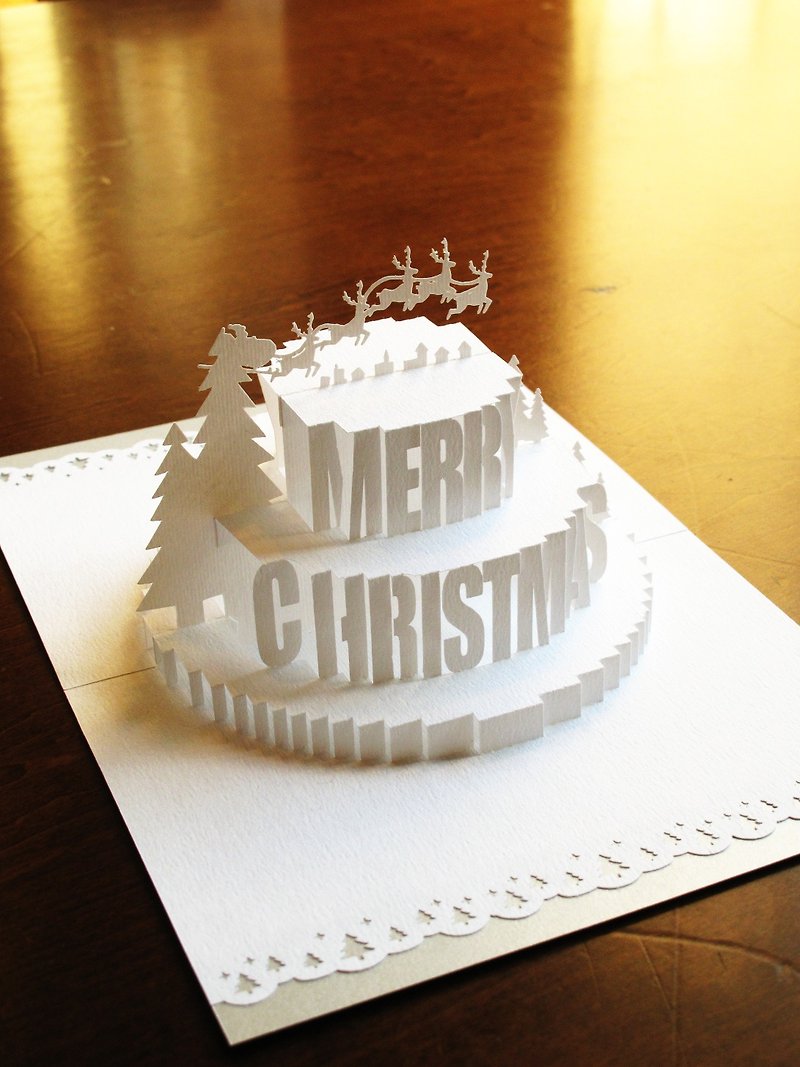 立体纸雕圣诞卡片-圣诞蛋糕 - 卡片/明信片 - 纸 白色