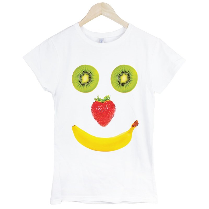 Fruit Smile女生短袖T恤-白色 微笑水果 香蕉 奇异果 草莓 食物 设计 自创 品牌 - 女装 T 恤 - 纸 白色