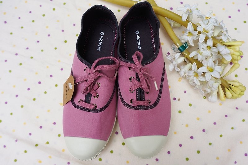 victoria西班牙国民手工鞋-(鞋带款)粉红ROSA(绝版) - 女款休闲鞋 - 棉．麻 粉红色