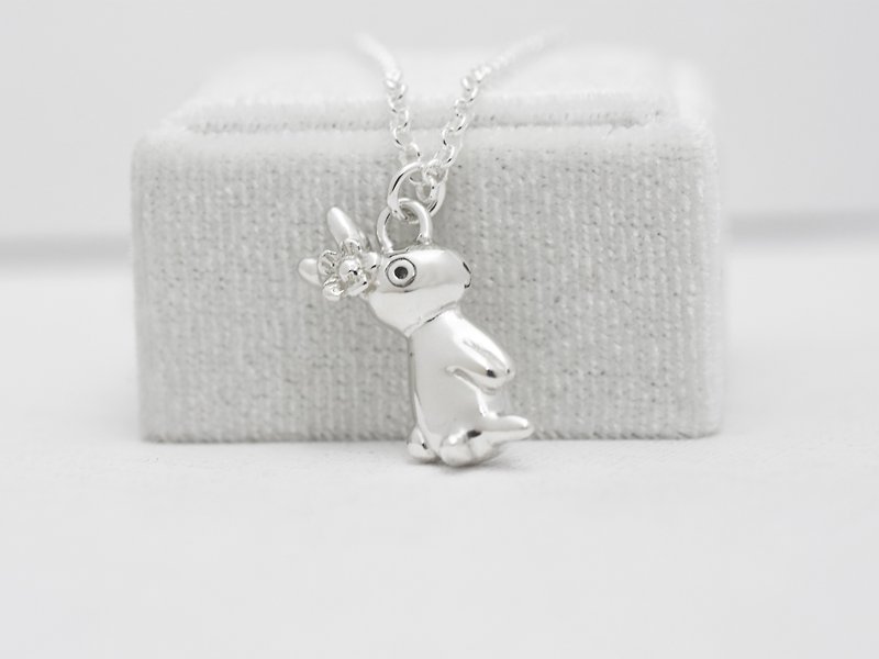 小花兔 | 细项链 925纯银 锁骨链 可爱动物 手工银饰 情人礼物 - 项链 - 纯银 银色