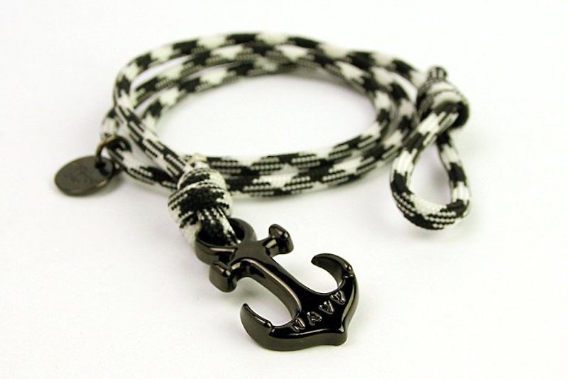 【METALIZE】Anchor with rope bracel三圈式伞绳手链-海锚款-黑白迷彩(黑色) - 手链/手环 - 其他金属 