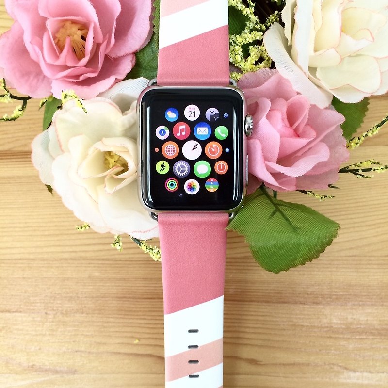 Apple Watch Series 1 - 5 粉红色几何图案皮表带 38 40 42 44 mm - 其他 - 真皮 