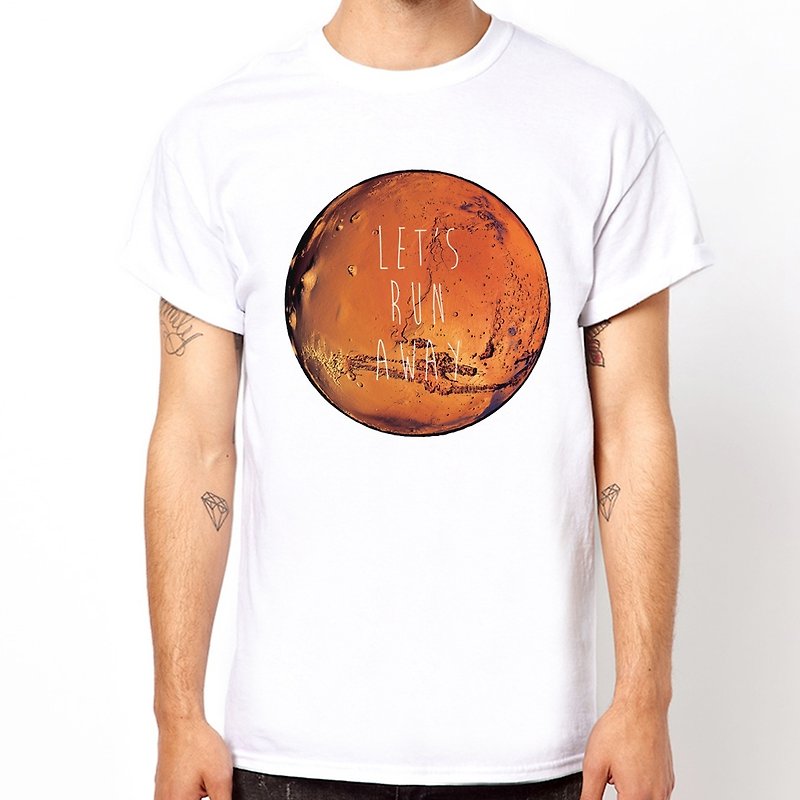 LET'S RUN AWAY-MARS短袖T恤-白色 火星月亮宇宙设计原创品牌圆 - 女装 T 恤 - 其他材质 白色