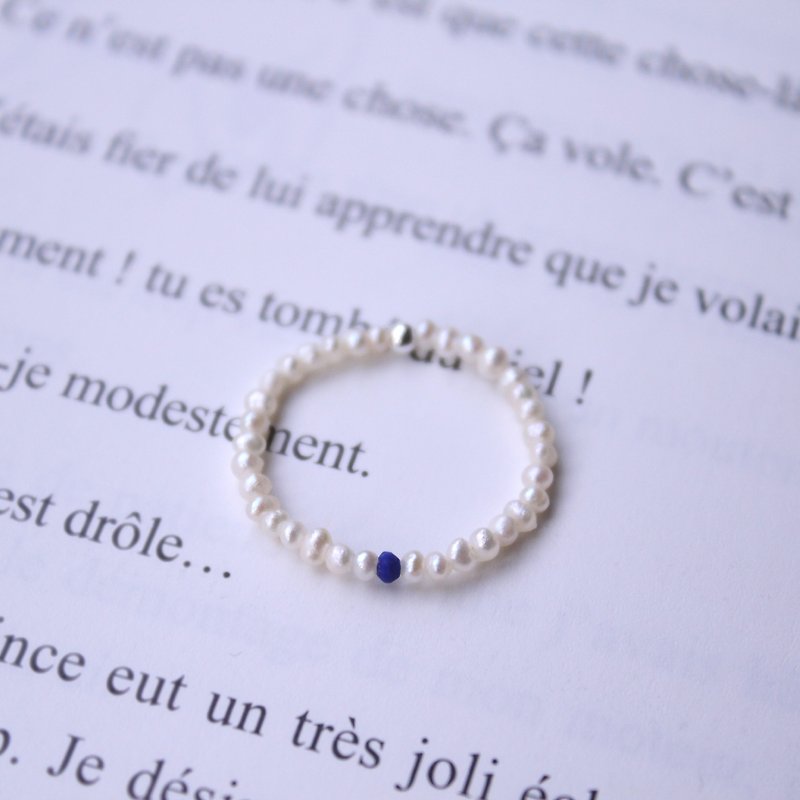 Journal(字母P- Pearl细致软戒指)-纯银手作、青金石、天然珍珠 - 戒指 - 宝石 蓝色