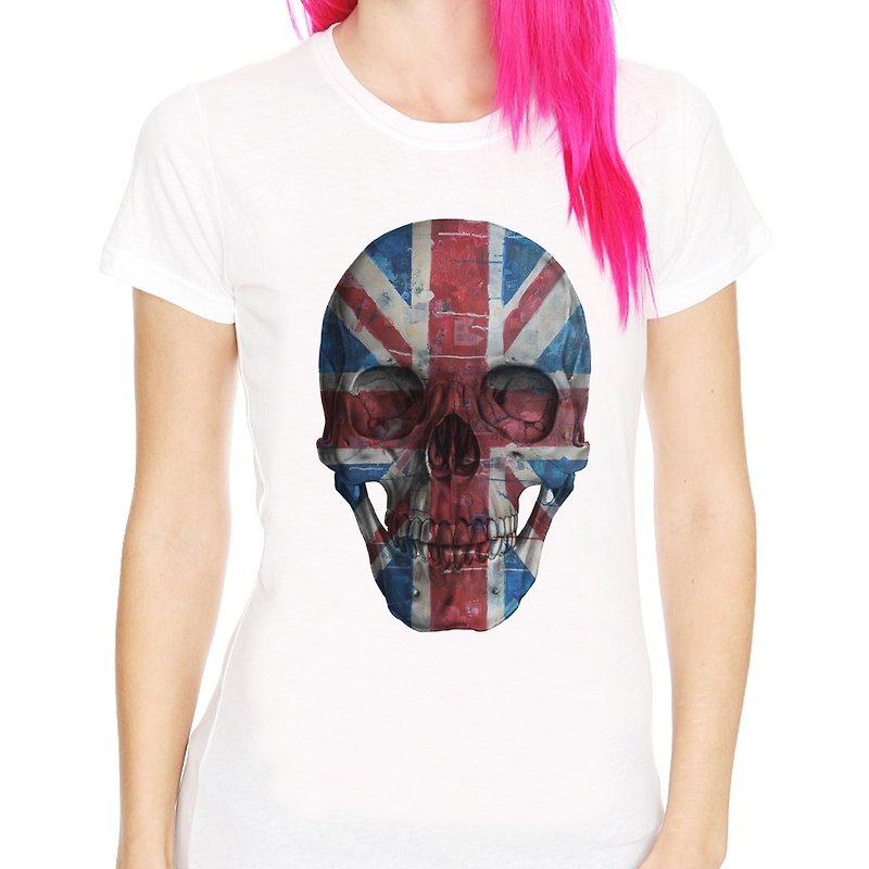 UNION SKULL女生短袖T恤-白色 英国国旗骷髅 设计 艺术 相片 插画 - 女装 T 恤 - 其他材质 白色