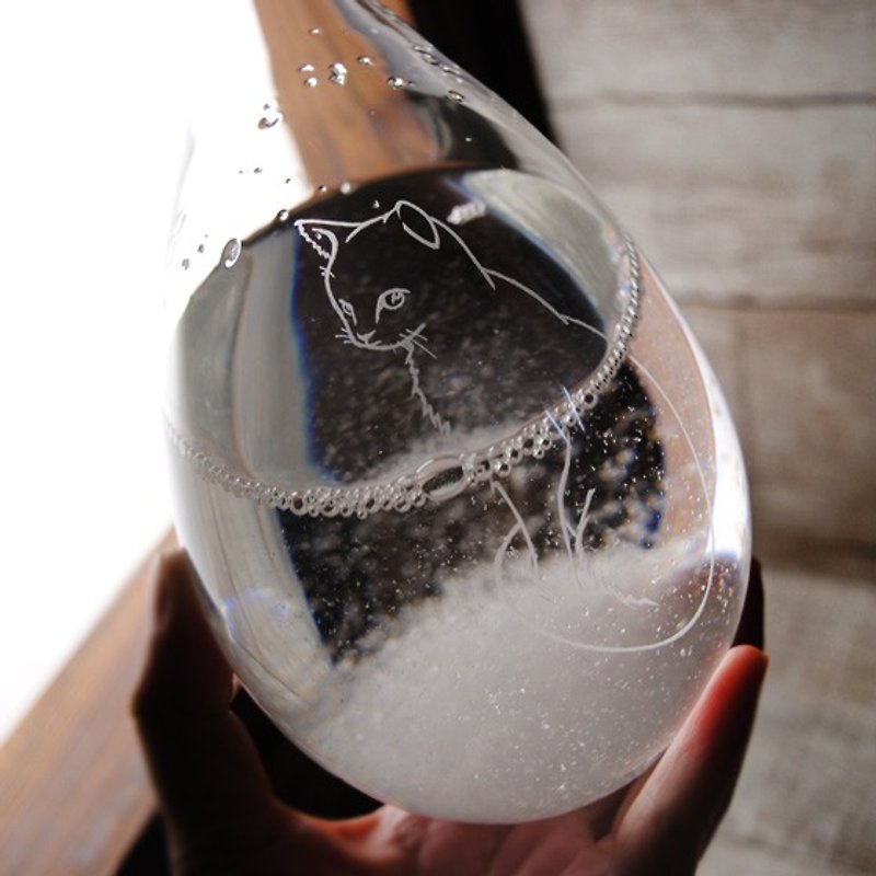 圣诞礼物【雪猫天气球】20.5cm日本Tempo Drop天气瓶(含木座)定制 - 摆饰 - 玻璃 透明