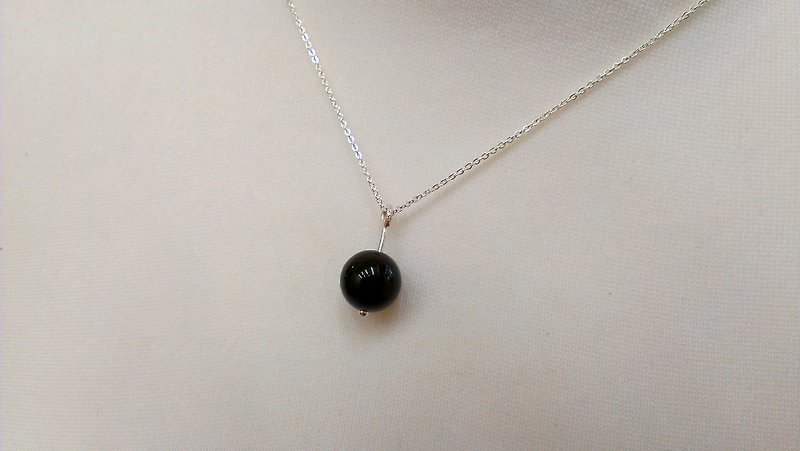 <Black et White> - 黑<玛瑙> 单颗天然石纯银项链 - 项链 - 宝石 黑色